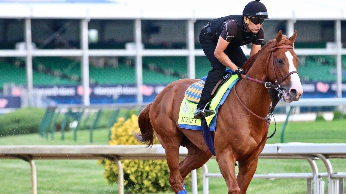 Justify in training for the Kentucky Derby (WDRB photo by Eric Crawford)