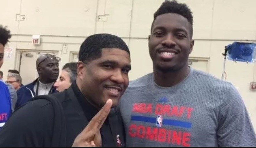 Kenny Johnson (left) supported former U of L star Chinanu Onuaku at the NBA Draft Combine in 2016.